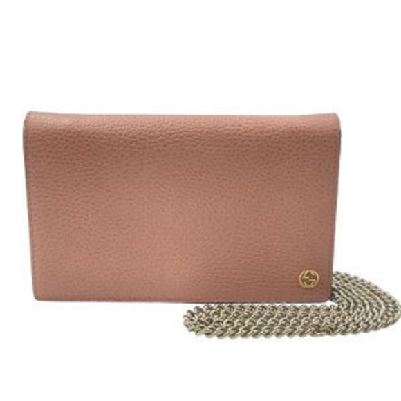 Gucci Leather Wallet Chain GG Pink Calf Interlocking - Picture 1 of 7
